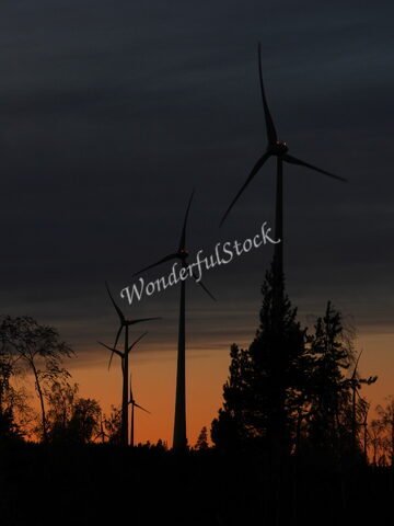 Éoliennes silhouettées au crépuscule en Suède.