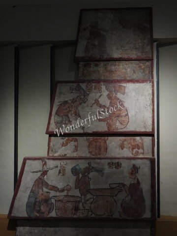 Peintures murales représentant des scènes de la vie quotidienne à Calakmul, Mexique.